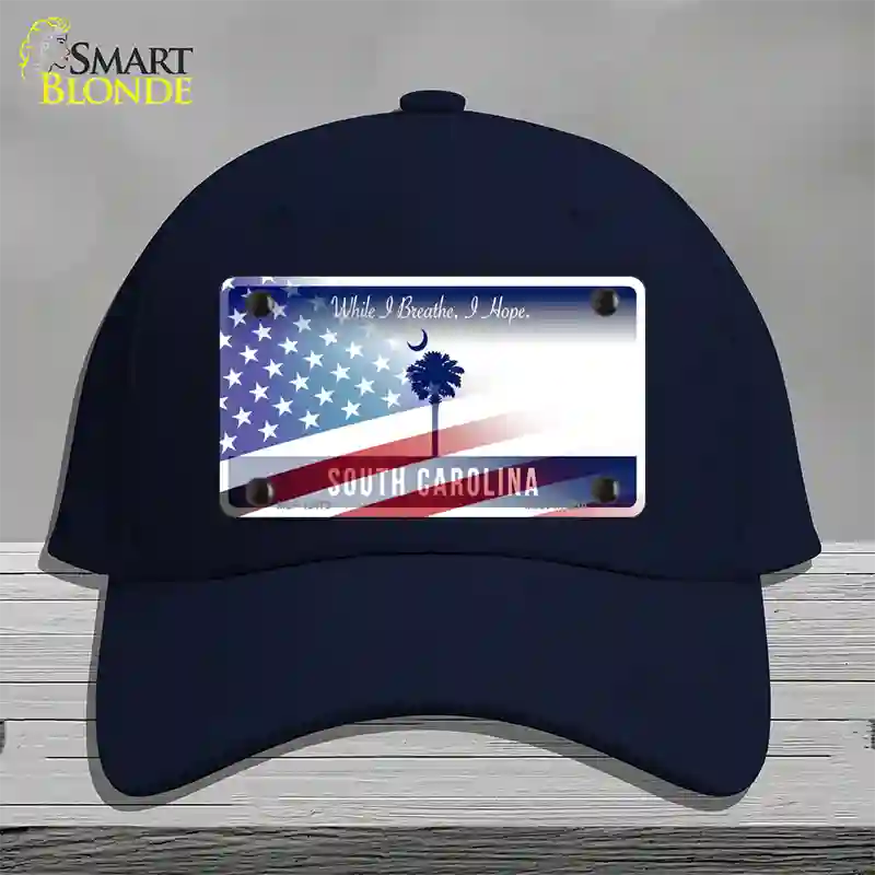 South Carolina Blue with American Flag Novelty License Plate Hat Cotton / Navy