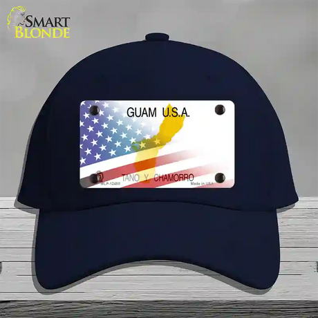 Guam with American Flag Novelty License Plate Hat Cotton / Navy