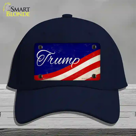 Trump on Waving Flag Novelty License Plate Hat Cotton / Navy