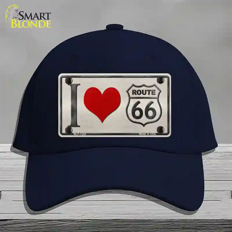 I Love Route 66 Novelty License Plate Hat Cotton / Navy