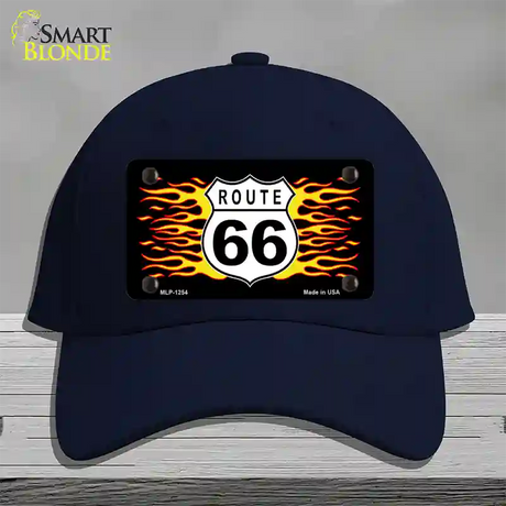 Route 66 Flames Novelty License Plate Hat Cotton / Navy