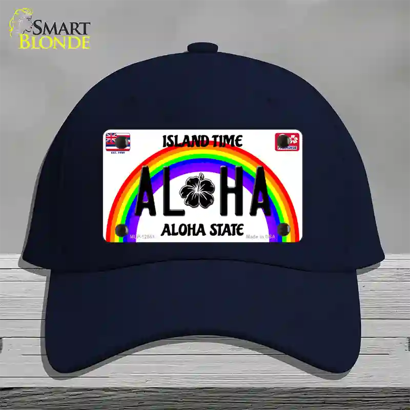 Aloha Hawaii Island Time Novelty License Plate Hat Cotton / Navy