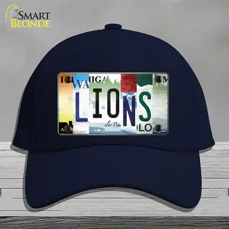 Lions Strip Art Novelty License Plate Hat Tag Cotton / Navy