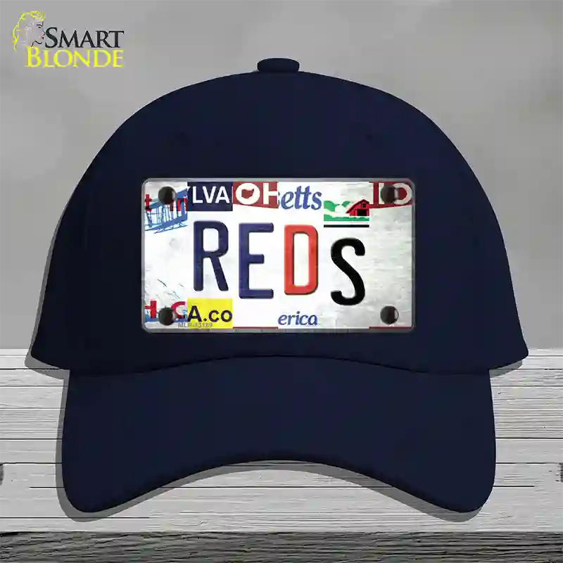 Reds Strip Art Novelty License Plate Hat Tag Cotton / Navy