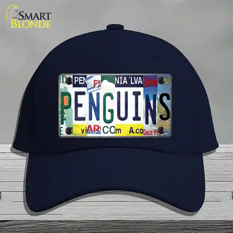 Penguins Strip Art Novelty License Plate Hat Tag Cotton / Navy