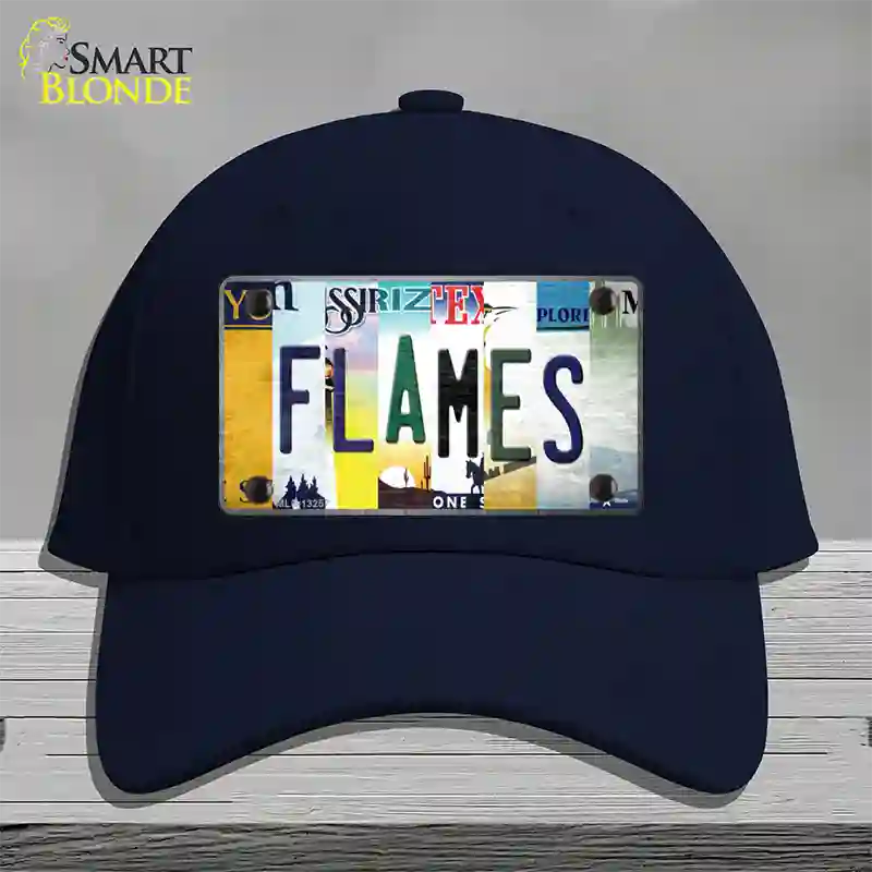 Flames Strip Art Novelty License Plate Hat Tag Cotton / Navy