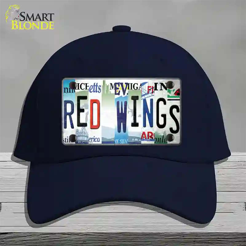 Red Wings Strip Art Novelty License Plate Hat Tag Cotton / Navy