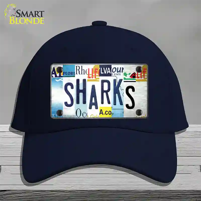 Sharks Strip Art Novelty License Plate Hat Tag Cotton / Navy