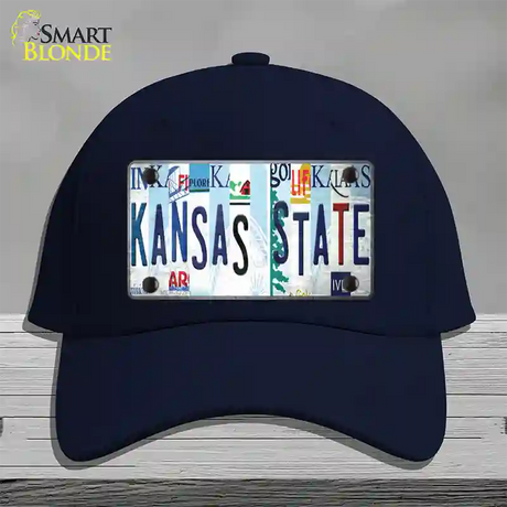 Kansas State Strip Art Novelty License Plate Hat Tag Cotton / Navy