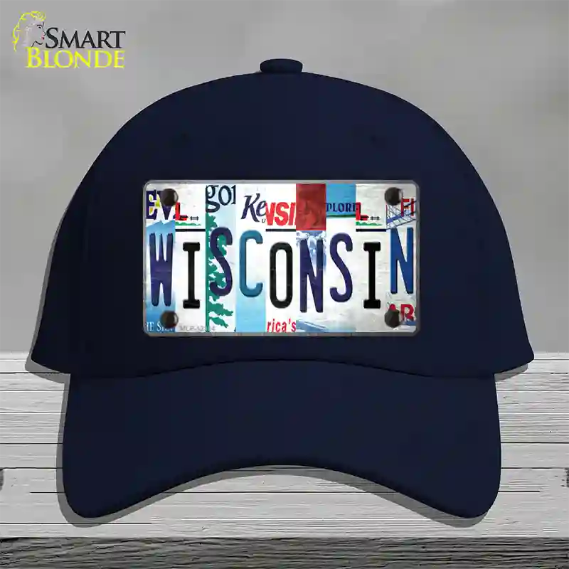 Wisconsin Strip Art Novelty License Plate Hat Tag Cotton / Navy