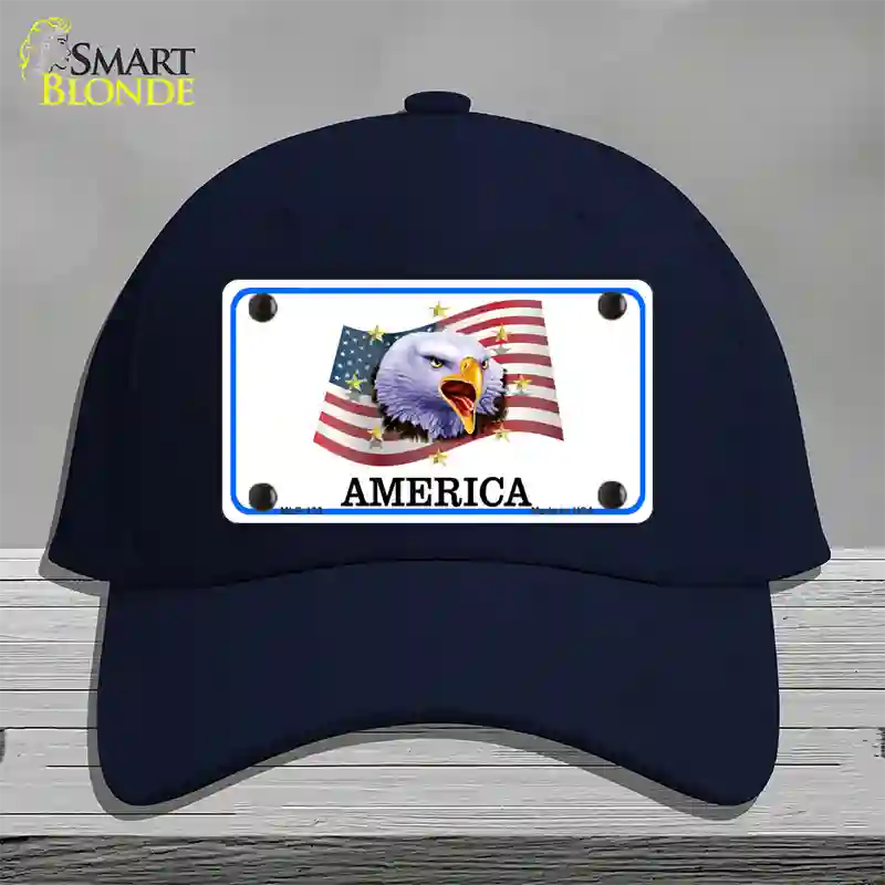 Waving Flag Bald Eagle Novelty License Plate Hat Cotton / Navy