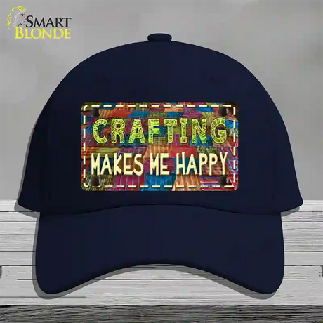 Crafting Makes Me Happy Novelty License Plate Hat Tag Cotton / Navy