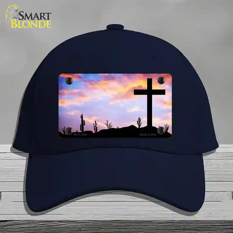 Cross Sunrise Photograph Novelty License Plate Hat Cotton / Navy