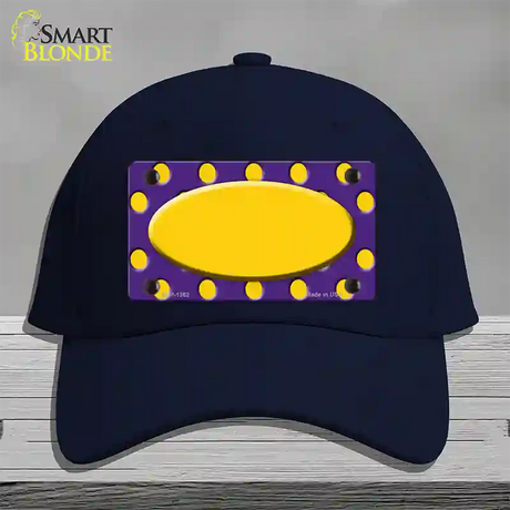 Yellow Purple Polka Dot Center Oval Novelty License Plate Hat Cotton / Navy