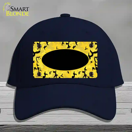 Yellow Black Camouflage With Black Center Oval Novelty License Plate Hat Cotton / Navy