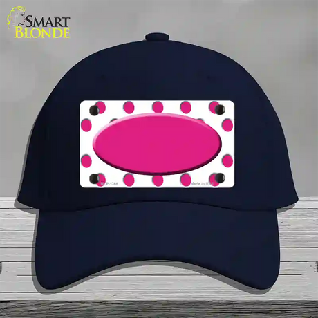 Hot Pink White Polka Dot Center Oval Novelty License Plate Hat Cotton / Navy