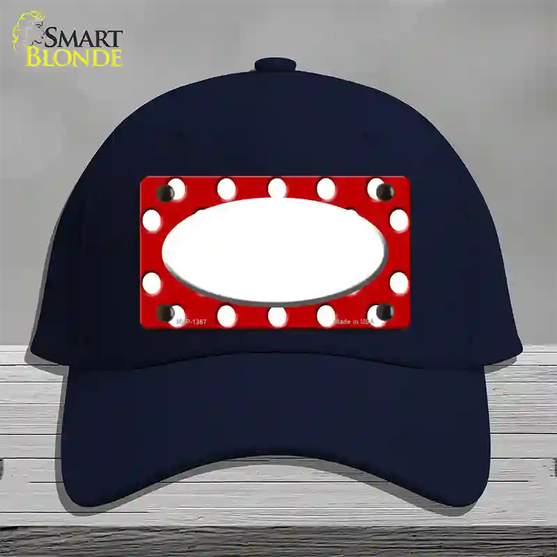 White Red Polka Dot Center Oval Novelty License Plate Hat Cotton / Navy