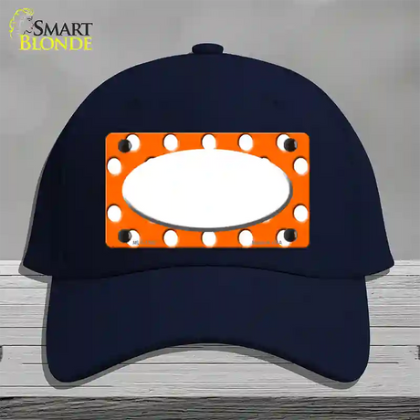 White Orange Polka Dots Center Oval Novelty License Plate Hat Cotton / Navy