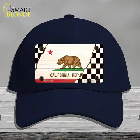 California Racing Flag Novelty License Plate Hat Tag Cotton / Navy