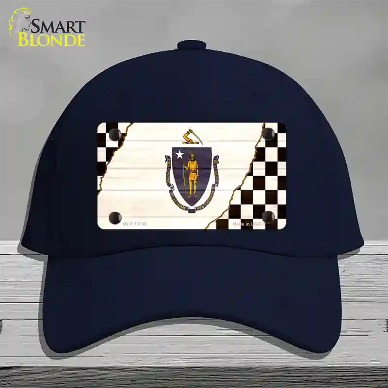 Massachusetts Racing Flag Novelty License Plate Hat Tag Cotton / Navy