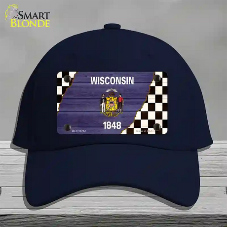 Wisconsin Racing Flag Novelty License Plate Hat Tag Cotton / Navy