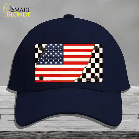 USA Racing Flag Novelty License Plate Hat Tag Cotton / Navy