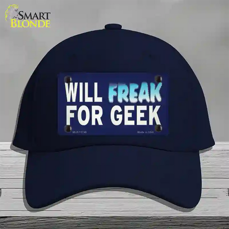 Will Freak For Geek Novelty License Plate Hat Tag Cotton / Navy