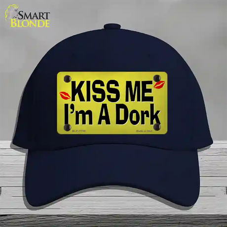 Kiss Me Im A Dork Novelty License Plate Hat Tag Cotton / Navy