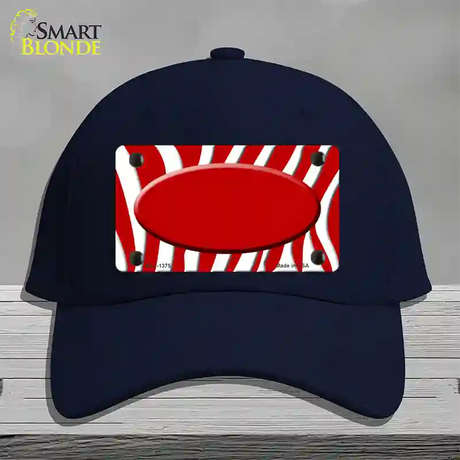 Red White Zebra Center Oval Novelty License Plate Hat Cotton / Navy