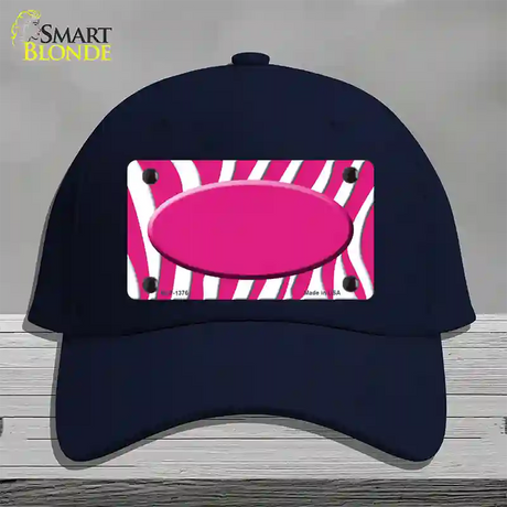 Hot Pink White Zebra Center Oval Novelty License Plate Hat Cotton / Navy