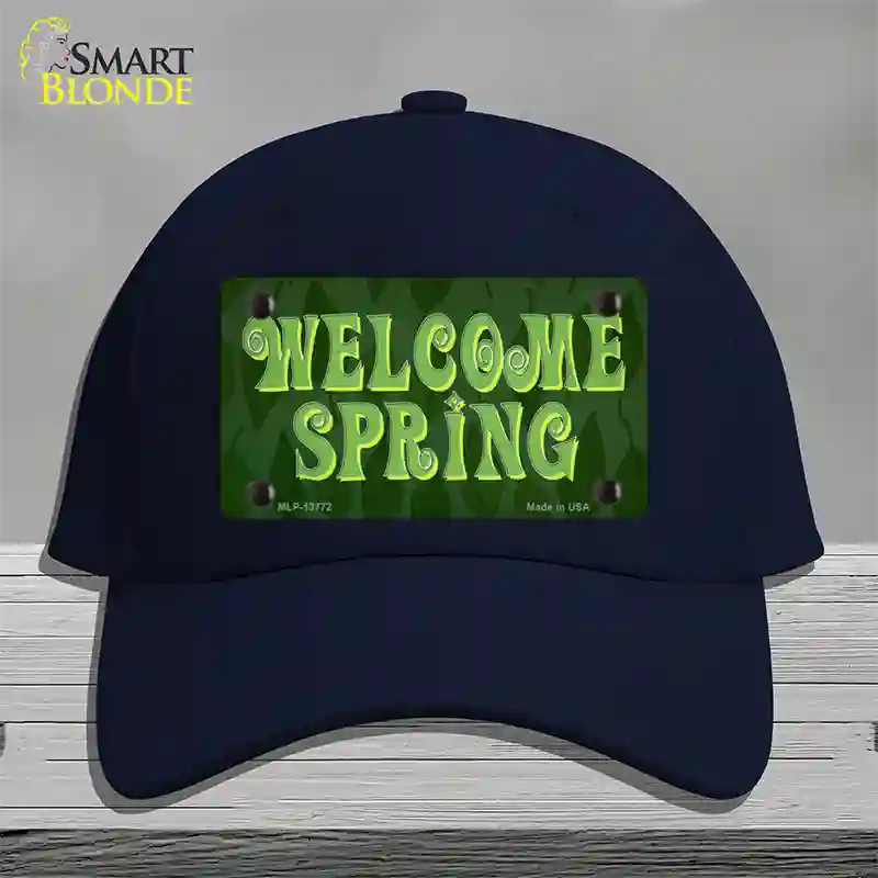 Welcome Spring Novelty License Plate Hat Tag Cotton / Navy