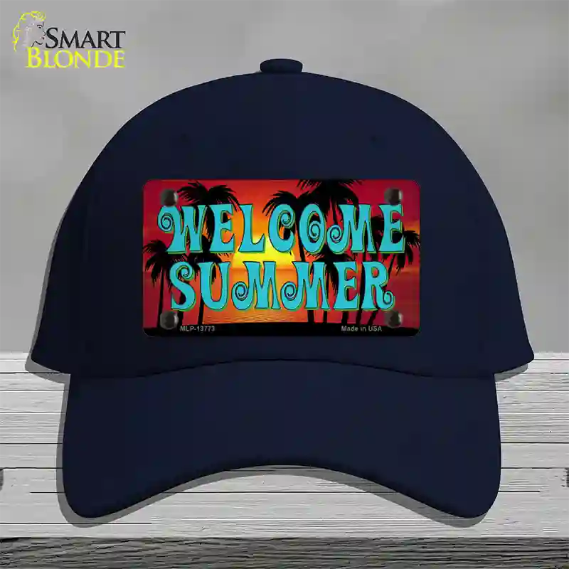 Welcome Summer Novelty License Plate Hat Tag Cotton / Navy