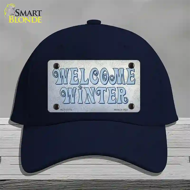 Welcome Winter Novelty License Plate Hat Tag Cotton / Navy