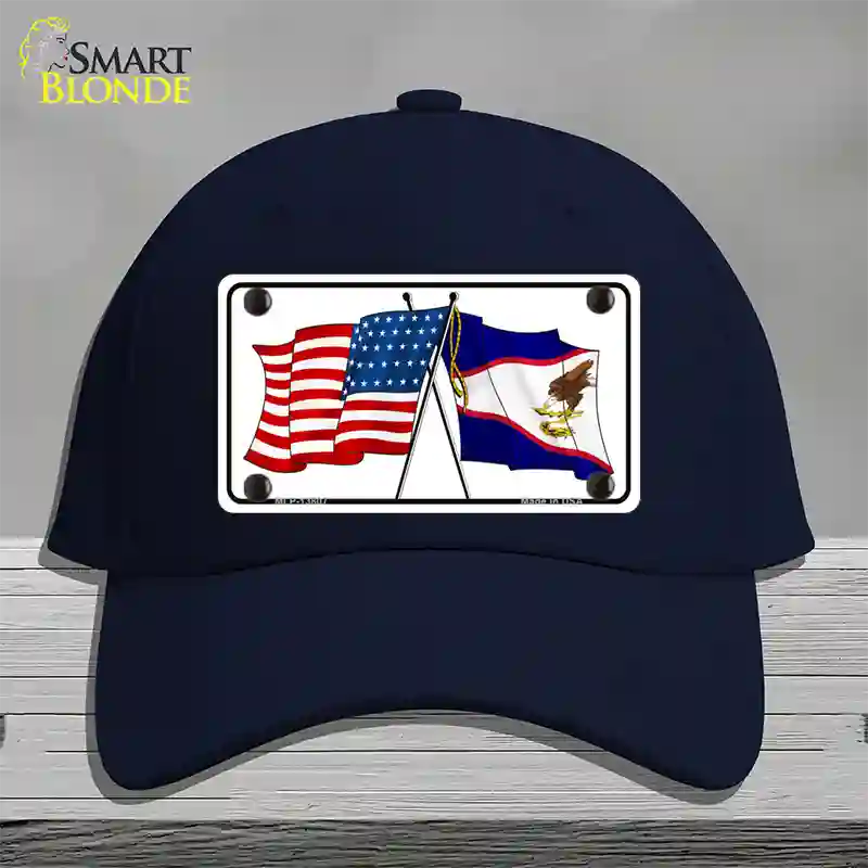 American Samoa USA Crossed Flags Novelty License Plate Hat Tag Cotton / Navy