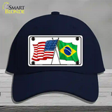 Brazil USA Crossed Flags Novelty License Plate Hat Tag Cotton / Navy