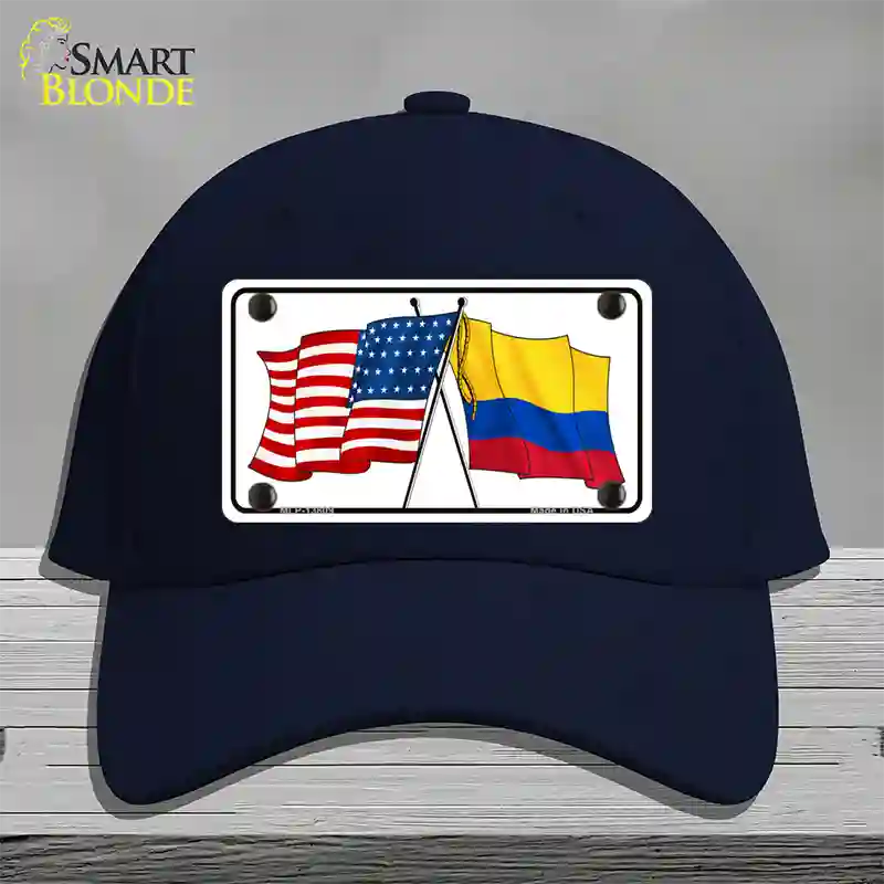 Colombia USA Crossed Flags Novelty License Plate Hat Tag Cotton / Navy