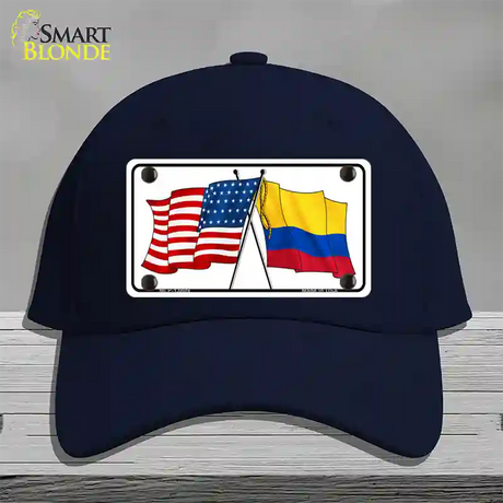 Colombia USA Crossed Flags Novelty License Plate Hat Tag Cotton / Navy