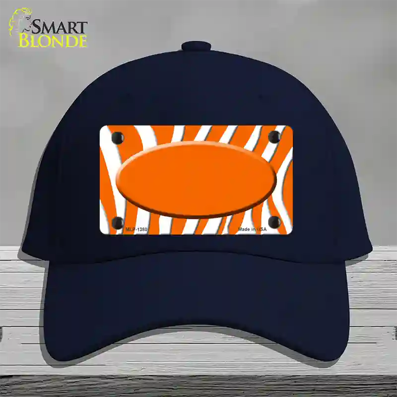 Orange White Zebra Center Oval Novelty License Plate Hat Cotton / Navy