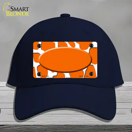 Orange White Giraffe Center Oval Novelty License Plate Hat Cotton / Navy