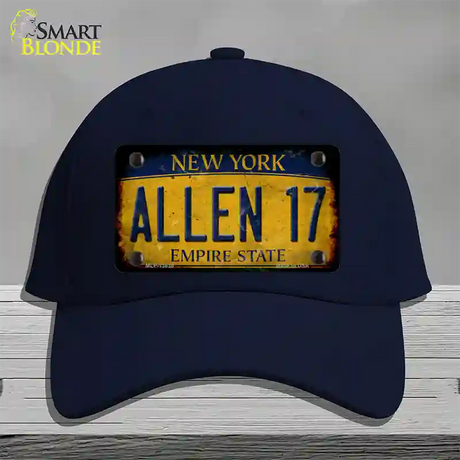 Allen 17 New York Yellow Novelty License Plate Hat Tag Cotton / Navy