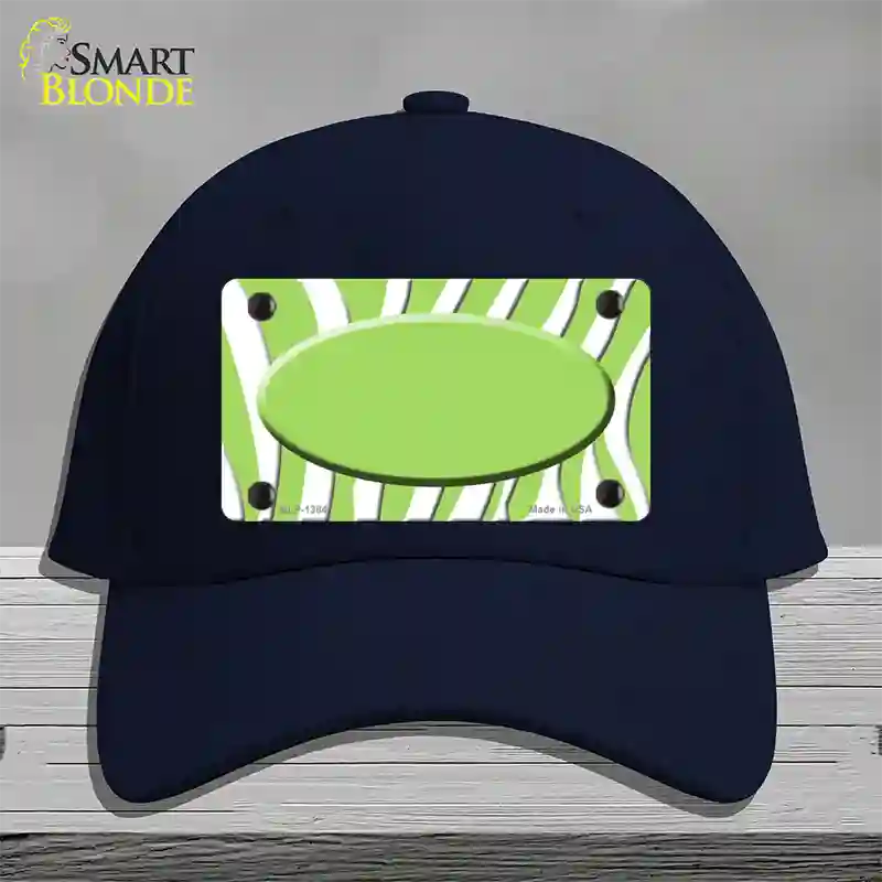 Lime Green White Zebra Center Oval Novelty License Plate Hat Cotton / Navy