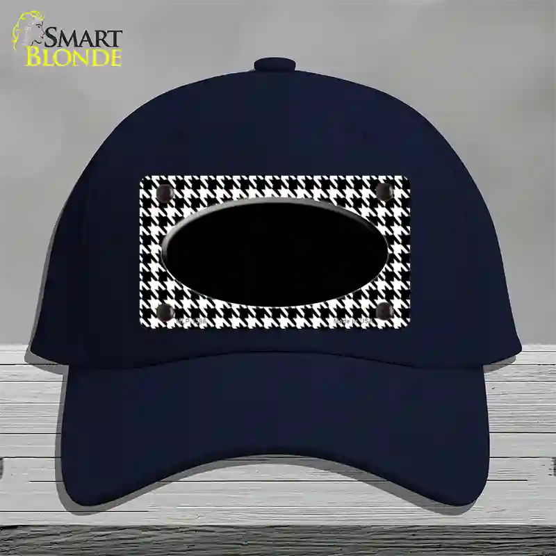 White Black Houndstooth Black Center Oval Novelty License Plate Hat Cotton / Navy