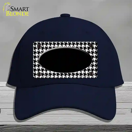 White Black Houndstooth Black Center Oval Novelty License Plate Hat Cotton / Navy