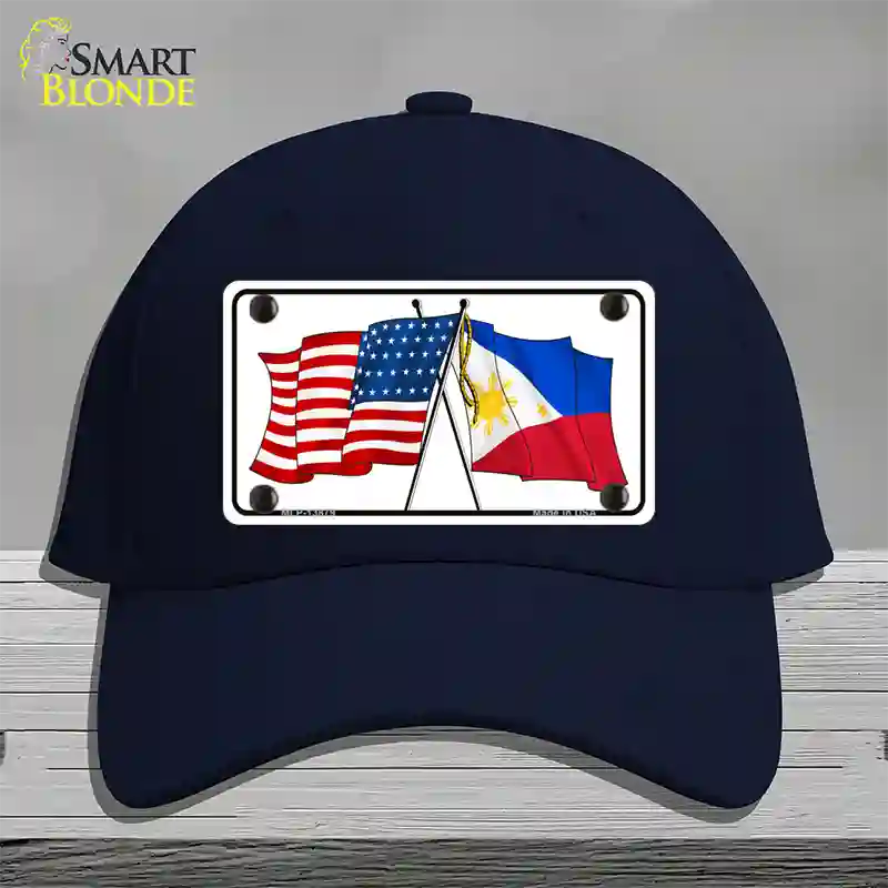 Philippines US Crossed Flag Novelty License Plate Hat Tag Cotton / Navy