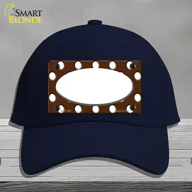 White Brown Polka Dot Center Oval Novelty License Plate Hat Cotton / Navy