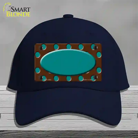 Teal Brown Polka Dot Center Oval Novelty License Plate Hat Cotton / Navy