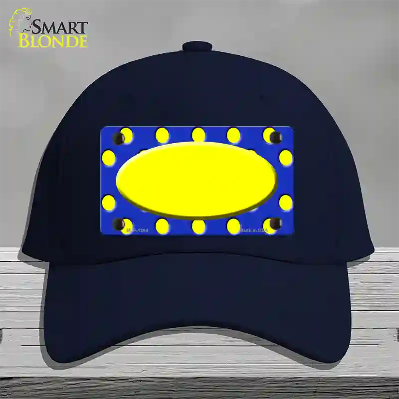 Yellow Royal Blue Polka Dot Center Oval Novelty License Plate Hat Cotton / Navy