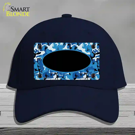 Blue Camo With Black Center Oval Novelty License Plate Hat Cotton / Navy