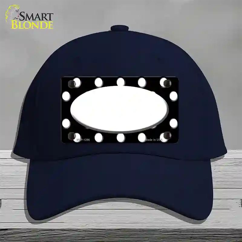 White Black Polka Dot Center Oval Novelty License Plate Hat Cotton / Navy