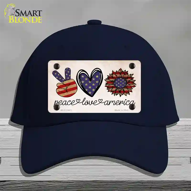 Peace Love America Novelty License Plate Hat Tag Cotton / Navy